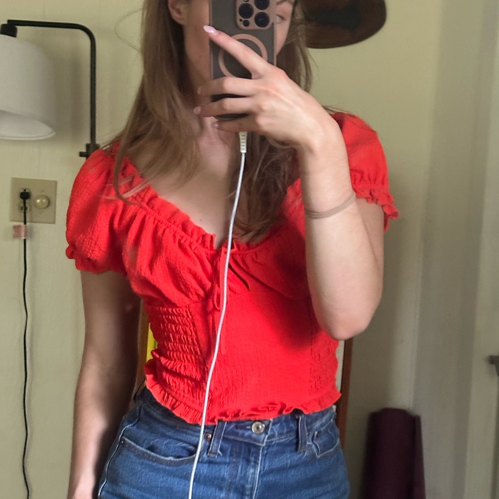 Red Ruffled Women's Top - Urban Outfitters